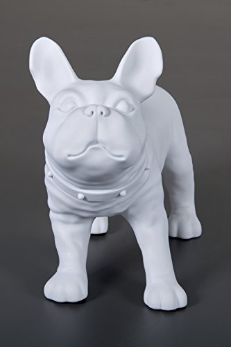 Dila GmbH Hund Bulldogge, Dekohund aus Kunststoff L49 x H31 x T 22 cm, Dekofigur mit Halsband, Hunde-Figur mit freudigen, begrüßenden Blick Bulldogge (Weiß) von Dila GmbH