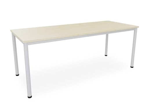 Schreibtisch in verschiedenen Größen und Farben, Konferenztisch graues Metallgestell, Stabiler Besprechungstisch Arbeitstisch, Bürotisch hauseigene Fertigung (B: 200 cm x T: 80 cm, Ahorn) von Dila GmbH