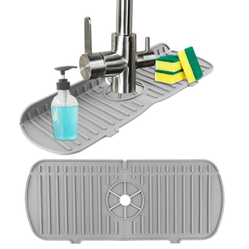 Dimeho Silikon-Wasserhahnmatte für Küchenspüle Spritzpolster Waschbecken Abtropfschutz Matte Abtropfmatte Griff Abtropfschale für Küche Badezimmer Arbeitsplatte von Dimeho