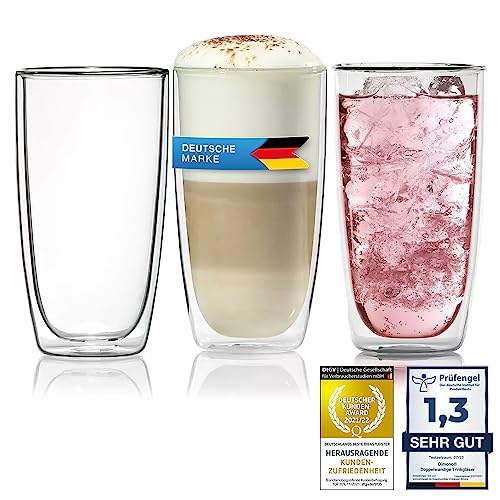 Dimono® Doppelwandiges Trinkglas Wasserglas aus Borosilikatglas Latte Macchiato Longdrink- & Cocktailgläser (2 Stück, Longdrink-Glas) von Dimono