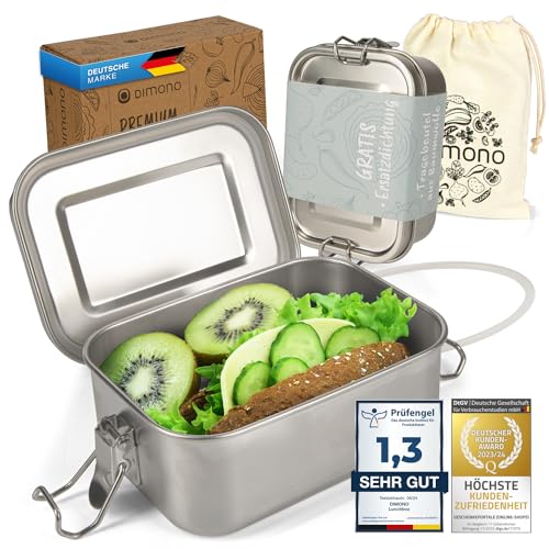 Dimono® Lunchbox Brotdose 550ml Auslaufsichere Bento-Box Brotzeit-Dose aus Edelstahl; Wasserdichte Nachhaltige Dose mit Fächer & Dichtungen von Dimono