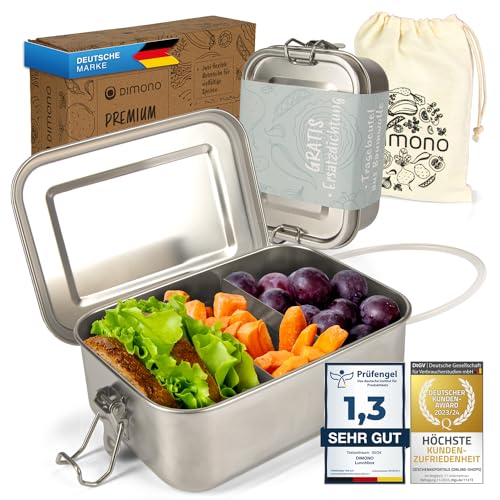 Dimono® Lunchbox Brotdose 850ml Auslaufsichere Bento-Box Brotzeit-Dose aus Edelstahl; Wasserdichte Nachhaltige Dose mit Fächer & Dichtungen von Dimono