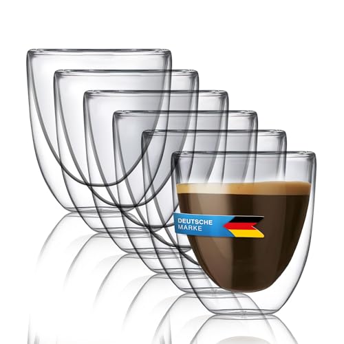 Dimono® Doppelwandiges Trinkglas Wasserglas aus Borosilikatglas Latte Macchiato Longdrink- & Cocktailgläser (6 Stück, Espressoglas) von Dimono
