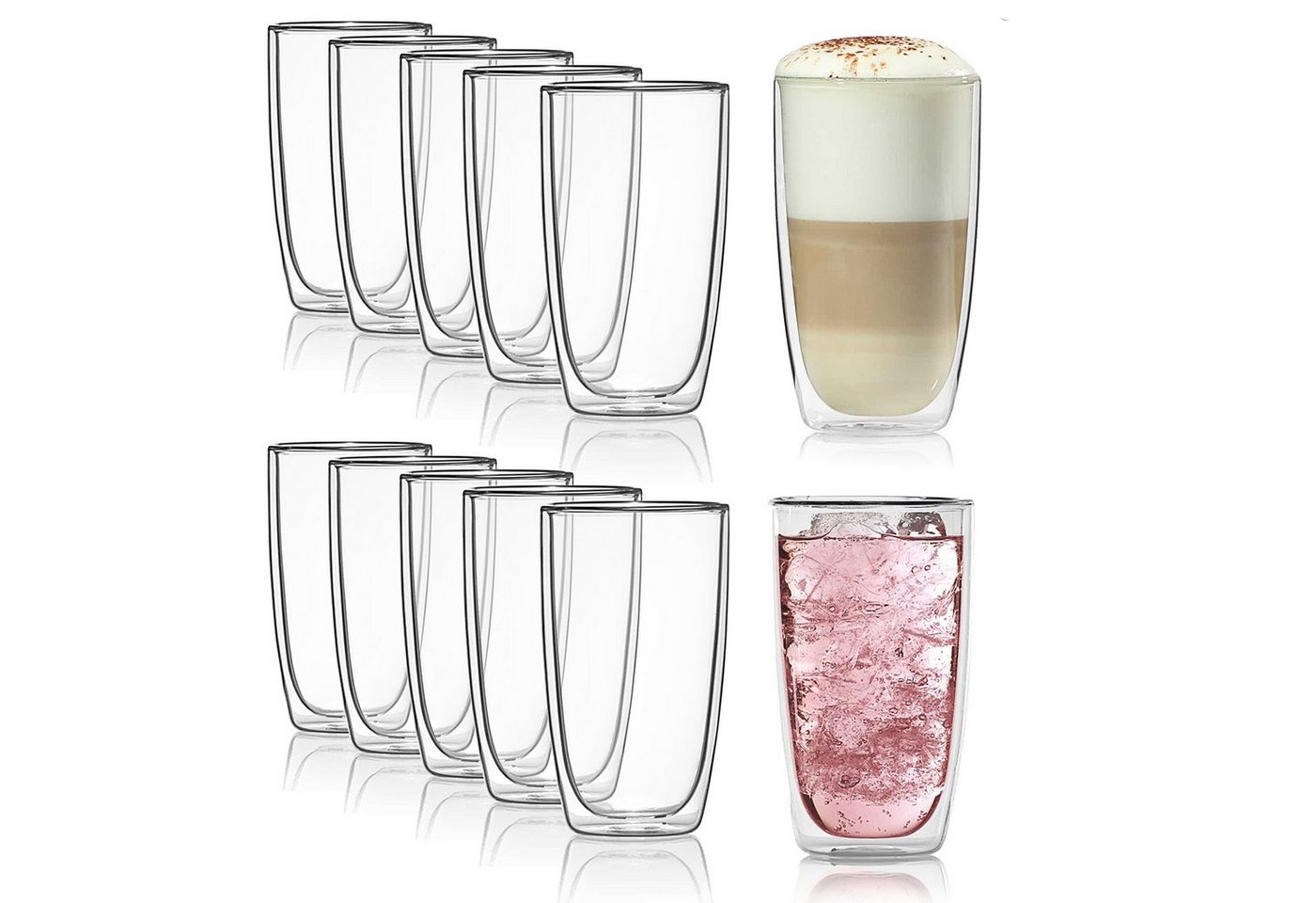 Dimono Latte-Macchiato-Tasse Doppelwandiges Trinkglas 450ml, Borosilikat-Glas, Wasser- Longdrink- & Cocktailgläser von Dimono