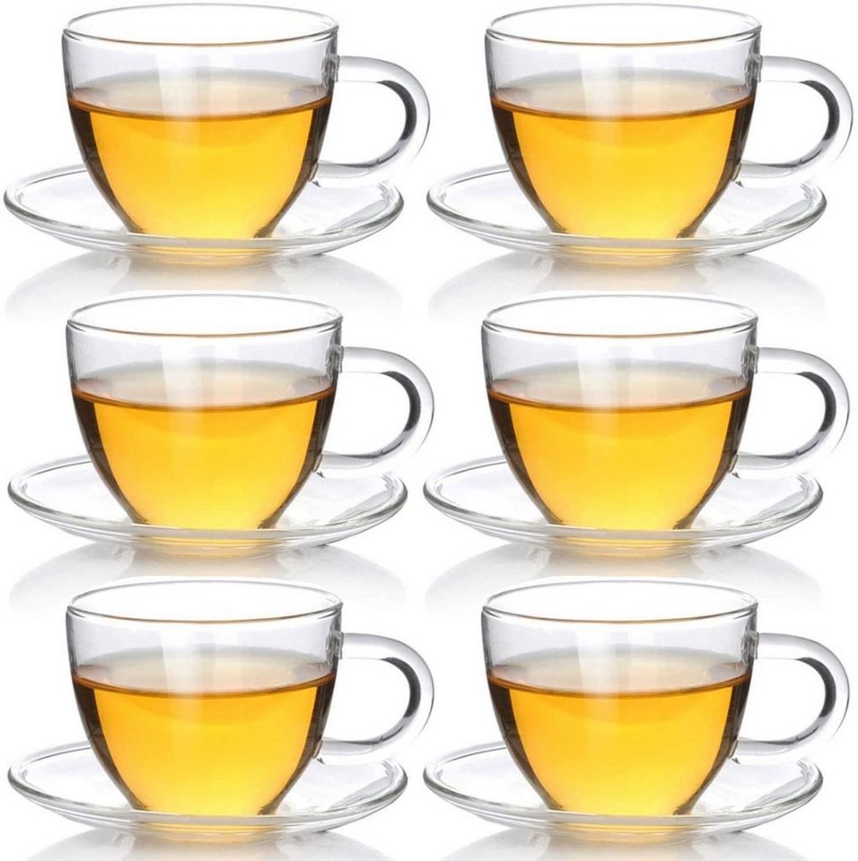 Dimono Tasse Tee & Kaffeetassen Set, 80 ml Fassungsvermögen, Borosilikatglas, Espresso Gläser & Untertasse von Dimono