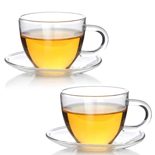 Dimono Tee Set mit Untertasse 80 ml Espresso Gläser aus extrem Hitzebeständigen Borosilikatglas Teegläser mit Unterteller für Tee & Espresso (2 Stück) von Dimono