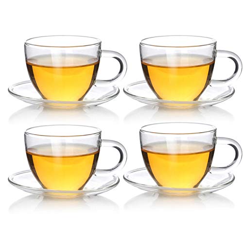 Dimono Tee Set mit Untertasse 80 ml Espresso Gläser aus extrem Hitzebeständigen Borosilikatglas Teegläser mit Unterteller für Tee & Espresso (4 Stück) von Dimono