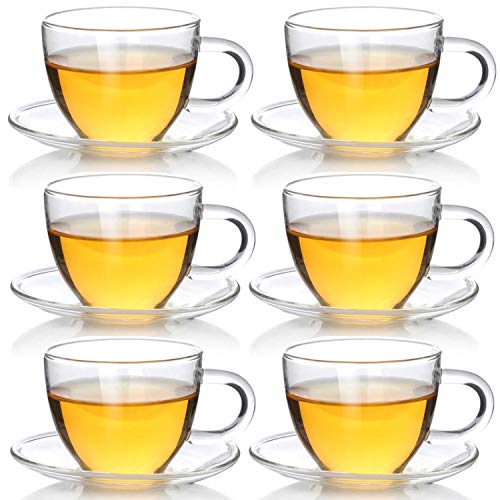Dimono Tee Set mit Untertasse 80 ml Espresso Gläser aus extrem Hitzebeständigen Borosilikatglas Teegläser mit Unterteller für Tee & Espresso (6 Stück) von Dimono