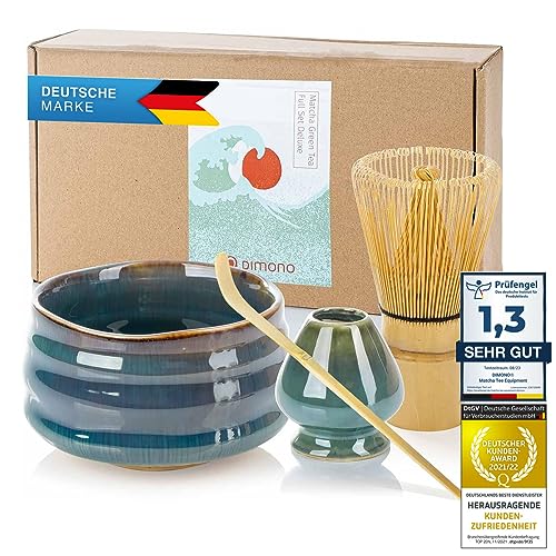 Original Matcha Tee-Set Deluxe mit Matcha-Schale, Bambus-Besen, Besenhalter, Dosierlöffel - Das Luxus Teezeremonie Geschenk-Set (Deluxe Tee Set) von Dimono