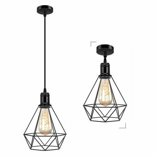 Biqing Vintage Pendelleuchte Hängelampe Käfig Hängende Lampe, E27 Lampenfassung, Retro Lampenschirm Licht für Küche, Wohnzimmer, Ø 20cm (Keine Glühbirnen) von Biqing
