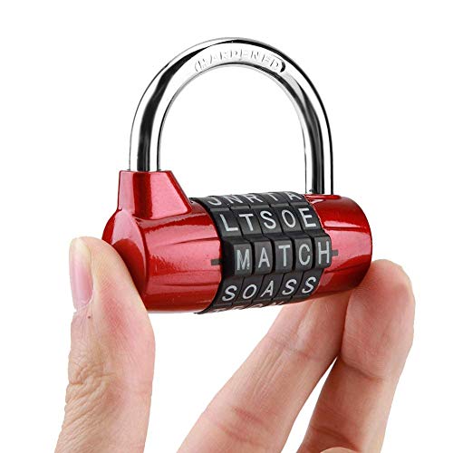 Gym Locker Lock, 5 Buchstaben Wortsperre, Kombinationsschloss für Reisekoffer, Sicherheitspasswortsperre, 1er Pack(Rot) von Dioche