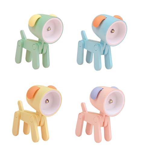 Disdarkday Mini Nachtlicht, 4 Stück Cute Led Hund Nachtlicht Kinder Lampe Schreibtischlampe Tragbar Cartoon Spielkiddies Lampe für Kinder Studenten Geschenk,(Hund/rosa+blau+gelb+grün) von Disdarkday