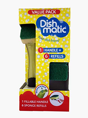 Dishmatic Bonus Pack: 1 Black refillable Handle and 6 Green Sponge Refills von Dishmatic