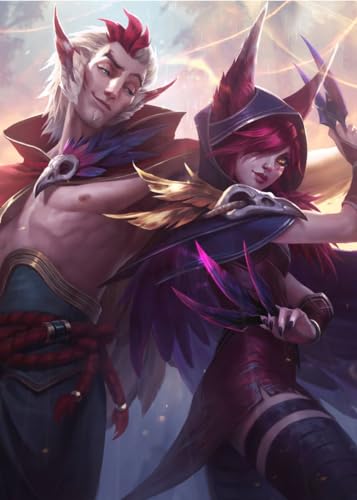 Displate - Poster aus Metall - Einfache Montage ohne Bohren - League of Legends - League of Legends Splash Art - Xayah&Rakan Vertical - Größe M - 32x45cm Matt von Displate