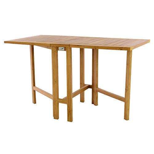 Divero Balkontisch Gartentisch Klapptisch Teak Holz Tisch für Terrasse Balkon Garten – wetterfest massiv klappbar – 130 x 65 cm behandelt von Divero