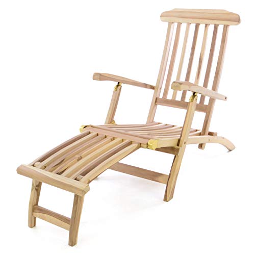 Divero Liegestuhl eleganter Deckchair Florentine Steamer Chair Teakholz unbehandelt von Divero