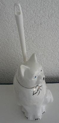 Diwi Aktuell Annemarie Wiegand WC-Bürstengarnitur in Form Einer Katze aus Keramik Dekor weiß mit silberstaffage von Diwi Aktuell Annemarie Wiegand