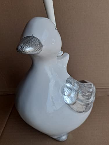 WC-Bürstengarnitur in Form Einer Ente Dekor weiß-mit silberfarbener Bemalung von Diwi Aktuell Annemarie Wiegand