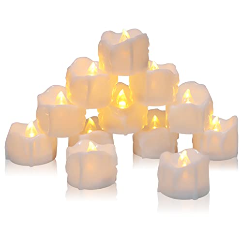 Diyife 12 PCS Flammenlose LED Kerzen, [Tropfwachs Simulieren] Tränentropfen Realistische Teelichter in warmem Weiß mit Batterie, für Halloween Weihnachten Home Party Outdoor Dekorationen von Diyife