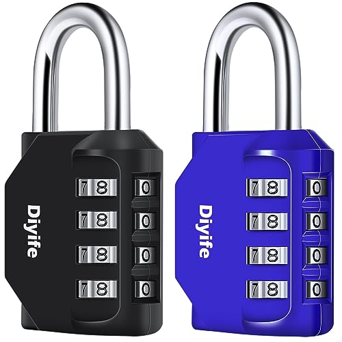 Diyife 4-Stelliges Zahlenschloss Vorhängeschloss Kombinationsschloss, Wetterfestes Metall & Plated Steel Combination Lock für Schule, Gym Locker, Garage, Gatter - Schwarz & Blau von Diyife