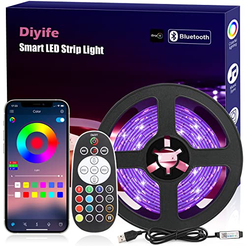 Diyife LED Strip, [Fernbedienung & App-Steuerung] 3M RGB LED Streifen, Bluetooth Led Lichterkette, Flexibel LED Band, Musik Sync, für Party, Zuhause, Schlafzimmer, TV von Diyife