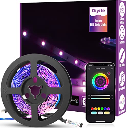 Diyife LED Strip [App Smart Steuerung], 3M Heller RGB LED Streifen Bluetooth-Verbindung, USB-Schnittstelle Flexibel Lichterkette Band, Musik/Sprachsynchronisation Farbe Ändern DIY Fernseher, Computer von Diyife