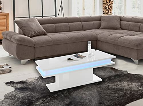 Dmora Couchtisch, Made in Italy, Wohnzimmertisch, mit LED-Licht, 100x55h42 cm, glänzend weiße Farbe von Dmora