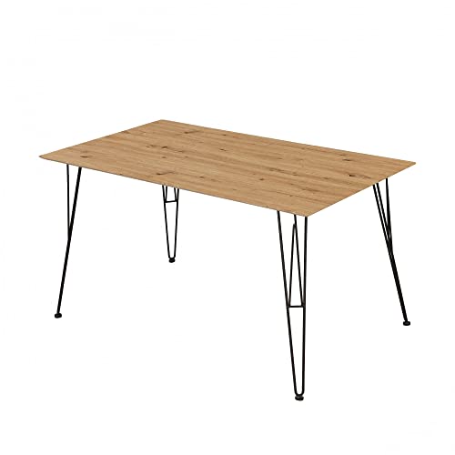 Dmora Moderner Tisch, mit Metallstruktur und Eiche laminierter MDF-Platte, 140x80x75 cm von Dmora