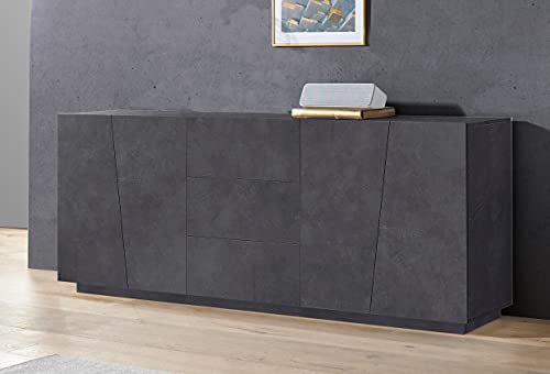 Dmora Modernes Sideboard mit 4 Türen und 3 Schubladen, Made in Italy, Küchen-Sideboard, Wohnzimmer-Design-Buffet, cm 220x43h86, Farbe Aschgrau von Dmora
