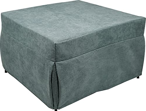 Dmora Puof in ein Einzelbett umwandelbar, Made in Italy, Klappbett, Pouf mit abnehmbarem, platzsparendem Stoff für das Wohnzimmer, 78x78 / 195h45 cm, Hellblau von Talamo Italia