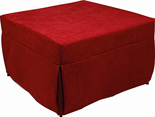 Dmora Puof in ein Einzelbett umwandelbar, Made in Italy, Klappbett, Pouf mit abnehmbarem, platzsparendem Stoff für das Wohnzimmer, cm 78x78 / 195h45, Rot von Talamo Italia