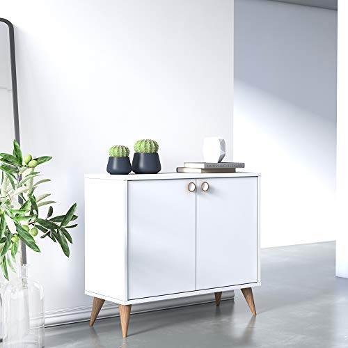 Dmora Sideboard mit zwei Flügeltüren und zwei Innenböden, 85 x 35 x 74 cm, Farbe weiß von Dmora