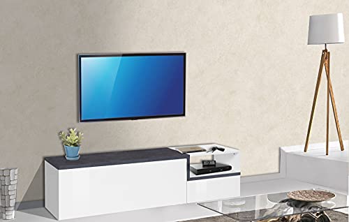 Dmora Wohnzimmermöbel TV-Ständer, Made in Italy, 2-türiger TV-Ständer, Wohnzimmer-TV-Ständer, 160x40h46 cm, glänzend weiß und schieferfarben von Dmora