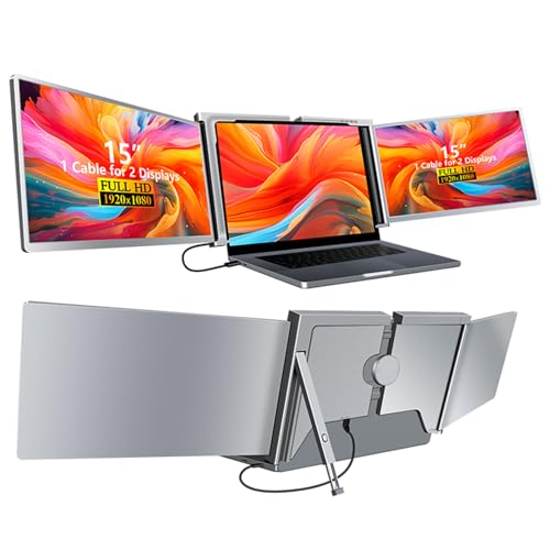 Docooler 14-Zoll-Dreifacher Tragbarer Monitor, 1920 * 1080/1200P FHD IPS-Tri-Screen Monitor Screen Extender, HDMI/USB/Typ-C-Plug-and-Play-Gaming-Computermonitor mit 1 Kabel für 15-17,3-Zoll-Laptop von Docooler