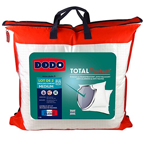 DODO Total Protect 2 Stück Kissen, Polyester, Weiß mit Raster, 65 x 65 cm von Dodo