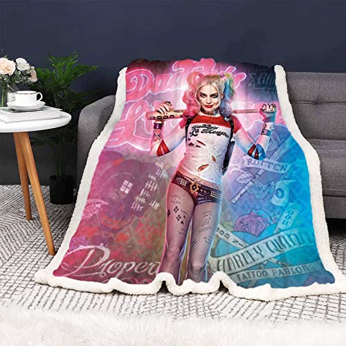 Doiicoon Anime Decken, Clown Girl Harley Quinn Kuscheldecke Flanelldecke Decke, Joker Harley Quinn Decke 130x150 cm Sofadecken 150 x 200 cm (11,130 x 150 cm) von Doiicoon