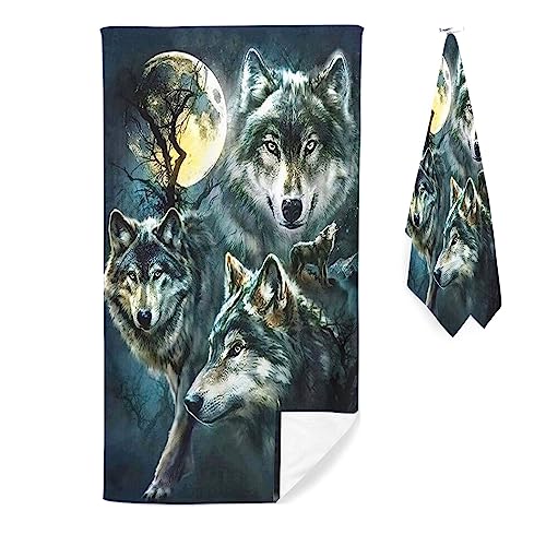 Doiicoon Mikrofaser Handtücher - Strandtuch 90x180 cm Wolf Badetuch Strandlaken Wölfe Badetuch groß 100x200 Strandhandtuch Mikrofaser Handtücher 50x100cm für Wander (100 x 200 cm,8) von Doiicoon