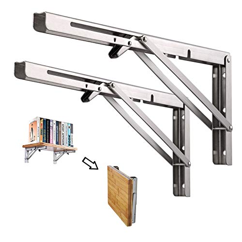 DOMI PRO Klappkonsole 350 mm Schwerlast Edelstahl Klappkonsole 2 Stück Tisch Wand Klappkonsole Tragfähigkeit 70kg/154lb Klappscharnier Klappwinkel Platzsparend Klappbares Regal für Wandmontage von DOMI PRO