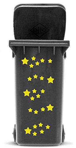 Aufkleber Set Sterne, Wetterfester Außenbereich Sticker für Mülltonne, Mülleimer, Auto, Laptop, Stern in 2 Größen, Farbe:gelb von JustHouseSigns