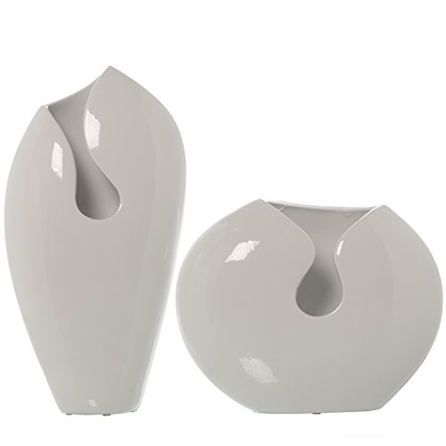 DONREGALOWEB Set mit 2 Vasen in Form von Keramik, Weiß, glänzend, 23 x 12 x 35 cm und 34 x 13 x 28 cm von DonRegaloWeb