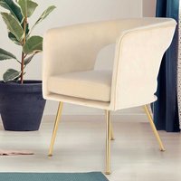 Esstisch Sessel in Creme Weiß Samt Metallgestell in Goldfarben von Doncosmo