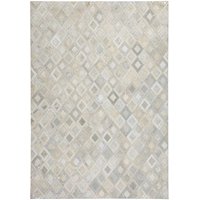 Patchwork Teppich aus Echtfell Creme Weiß und Silberfarben von Doncosmo