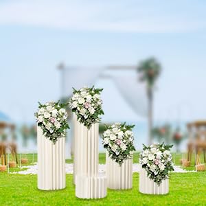 Donened 5 Stück Hochzeit Karton Blumensäule Vasen, Hochzeit Tafelaufsätze bis 50kg Weiß Zylinderförmige Blumenständer für Hochzeitsgängen, Hochzeitsempfängen usw von Donened