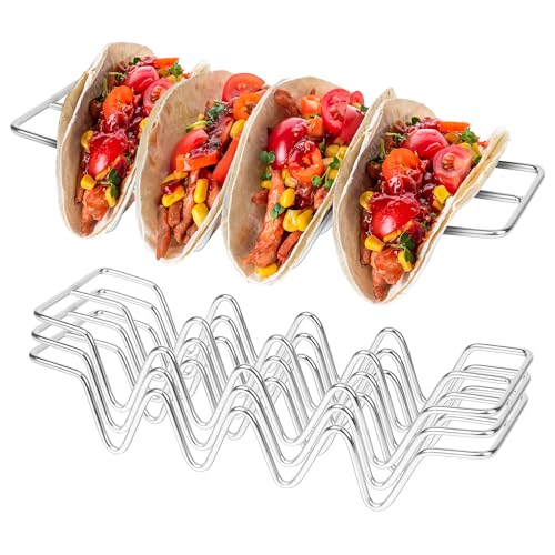 Taco Halter Mexikanisches Taco-Ständer - 3 Stück Taco Ständer Edelstahl, Hotdog Halter, Wellenform Food Ständer für Halten Tacos, Hot Dogs,Sandwiches und Pfannkuchen, für Kinder Familien Partys von Dorblely