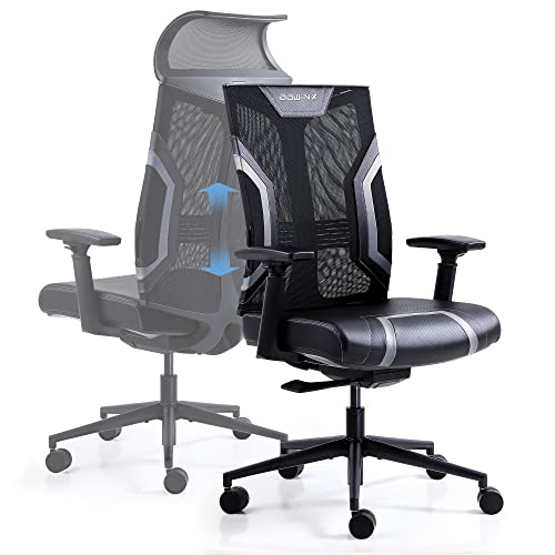 Dowinx Gaming Stuhl Bürostuhl mit 3D Armlehnen, Schreibtischstühle Ergonomischer Stuhl Wippfunktion Leder Drehstuhl, für das Büro Hause Schwarz Grau von Dowinx