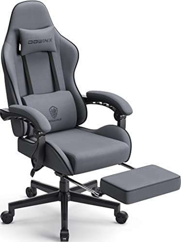 Dowinx Gaming Stuhl Bürostuhl Stoff Tasche Frühling Kissen, Massage , Stoff mit Kopfstütze, Ergonomische Gaming Stuhl mit Fußstütze (grau) von Dowinx
