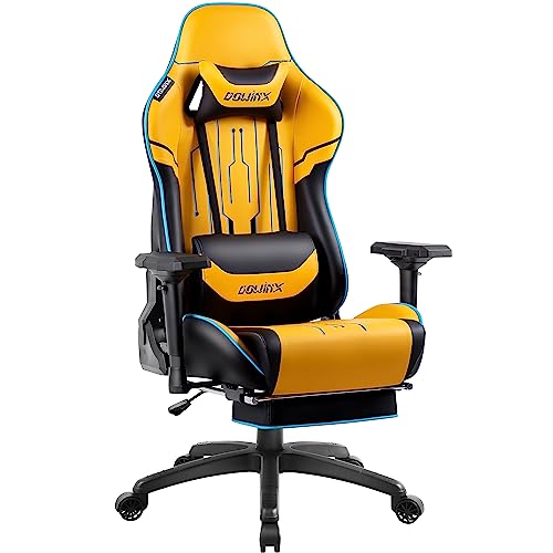 Dowinx Gaming Stuhl - Bürostuhl mit Hoher Belastbarkeit- PU Leder Gamer Stuhl mit 4D Armlehnen und Fußstütze - Ergonomischer Gaming Chair- als Gaming-Sessel Geeignet - 150 kg(Gelb) von Dowinx