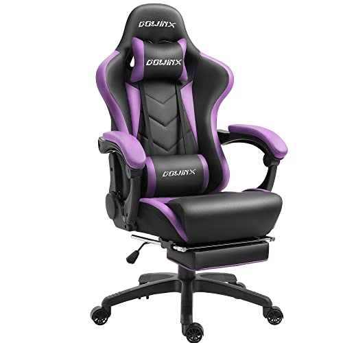 Dowinx Gaming Stuhl Ergonomischer Gamer Stuhl mit Lendenwirbelstütze, PC Bürostuhl Rückenlehne Verstellbarer Drehsessel mit Fußstütze (Schwarz&Violett von Dowinx