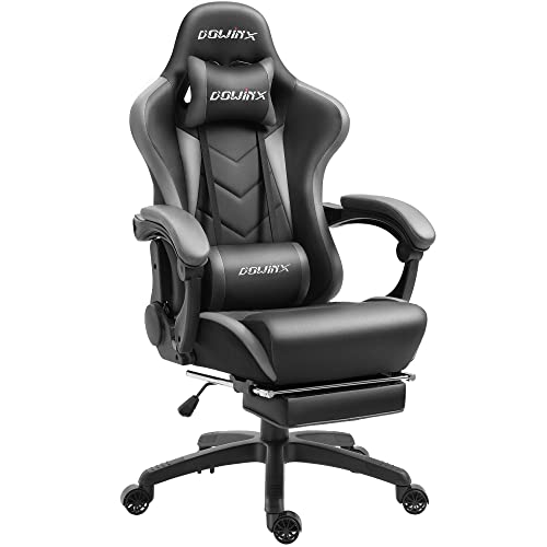 Dowinx Gaming Stuhl Ergonomischer Gamer Stuhl mit Lendenwirbelstütze, PC Bürostuhl Rückenlehne Verstellbarer Drehsessel mit Fußstütze (Schwarz&grau von Dowinx