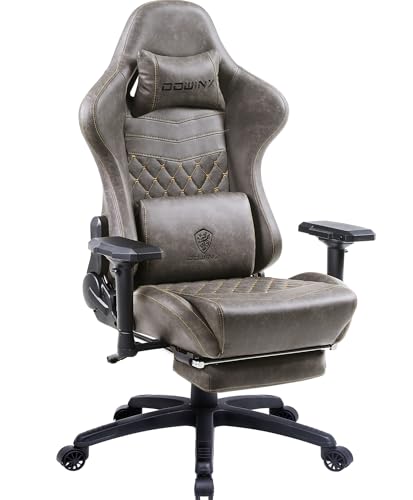 Dowinx Gaming Stuhl Ergonomischer Rennstil mit Massage Lendenwirbelstütze Bürosessel für Computer PU-Leder mit versenkbarer Fußstütze,4D Armlehnen von Dowinx